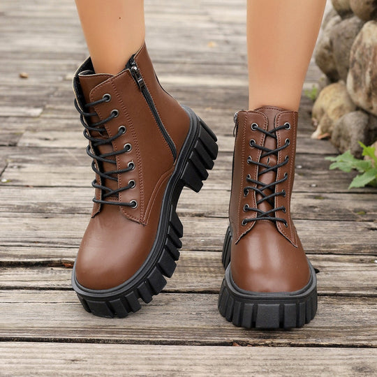 Damen Chunky Boots mit robustem Profil und praktischem Reißverschluss
