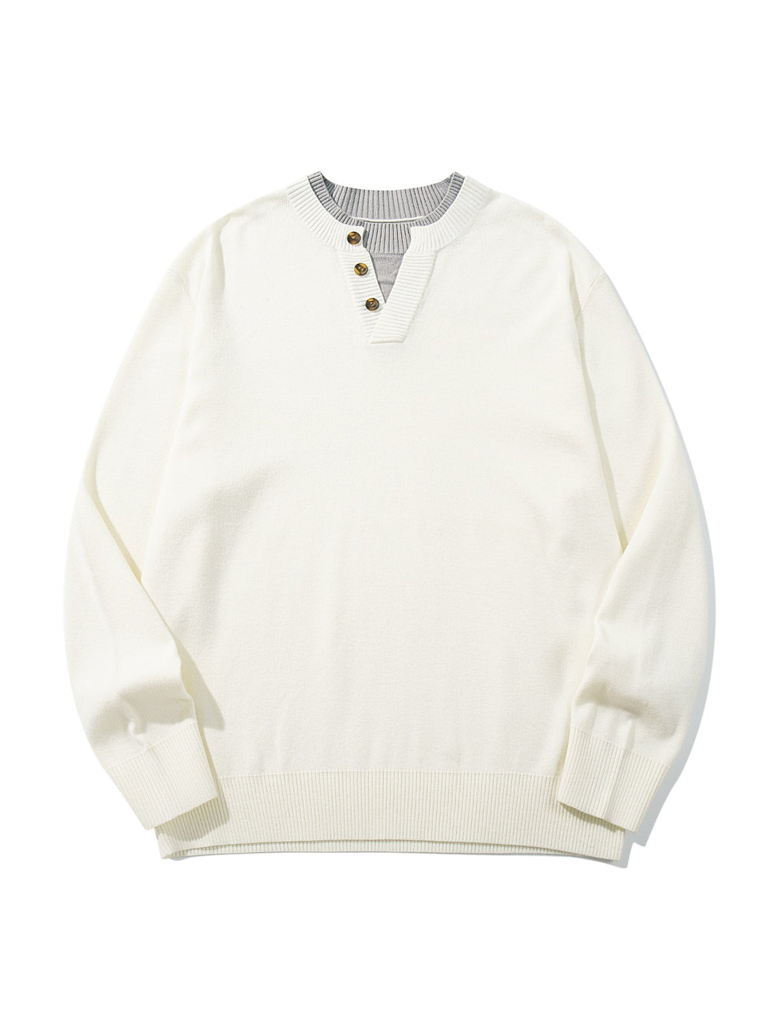 Unisex Gerippter Baumwollmix-Pullover mit Henley-Knopfleiste und Relaxed-Schnitt Shop Nory