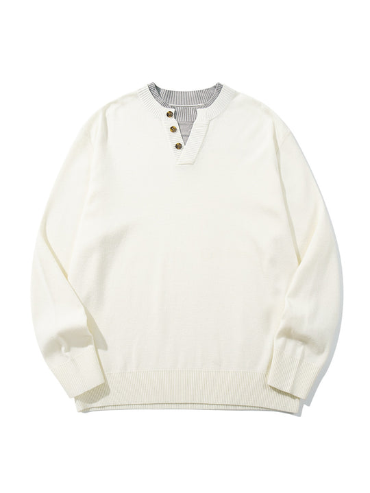 Unisex Gerippter Baumwollmix-Pullover mit Henley-Knopfleiste und Relaxed-Schnitt Shop Nory