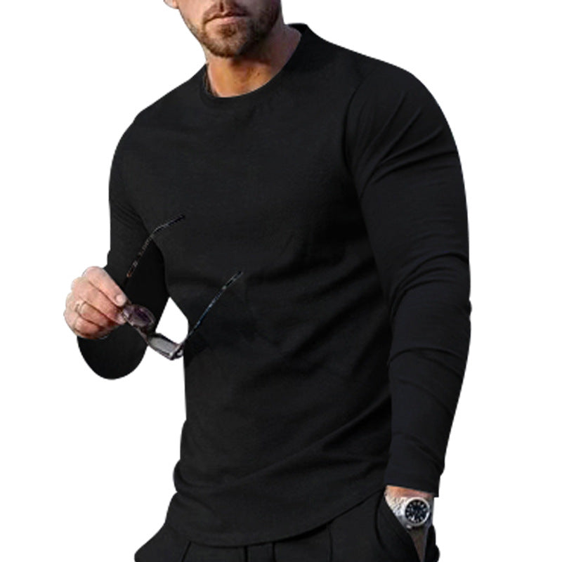 Herren nan schmal geschnittenes Langarmshirt mit Rundhalsausschnitt elastischem Baumwollstretch und verlängertem Saum