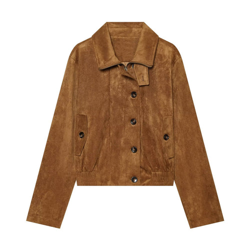 Damen Kurzblouson aus Velours‑Suede mit Knopfleiste, verdecktem Reißverschluss und elastischem Saum Shop Nory