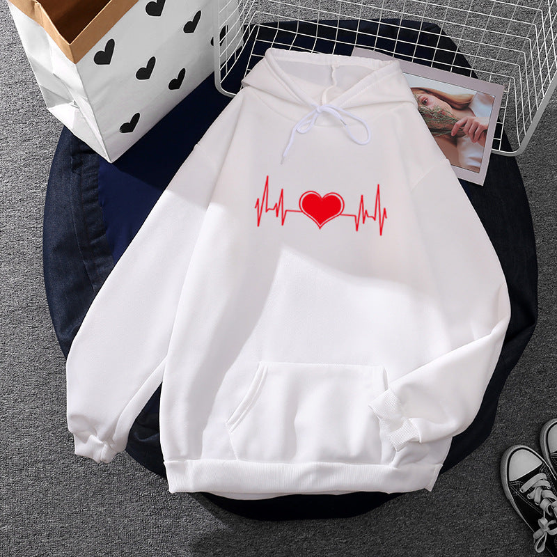 Unisex nan oversized Kapuzenpullover mit Herz-EKG-Print und Kängurutasche Shop Nory