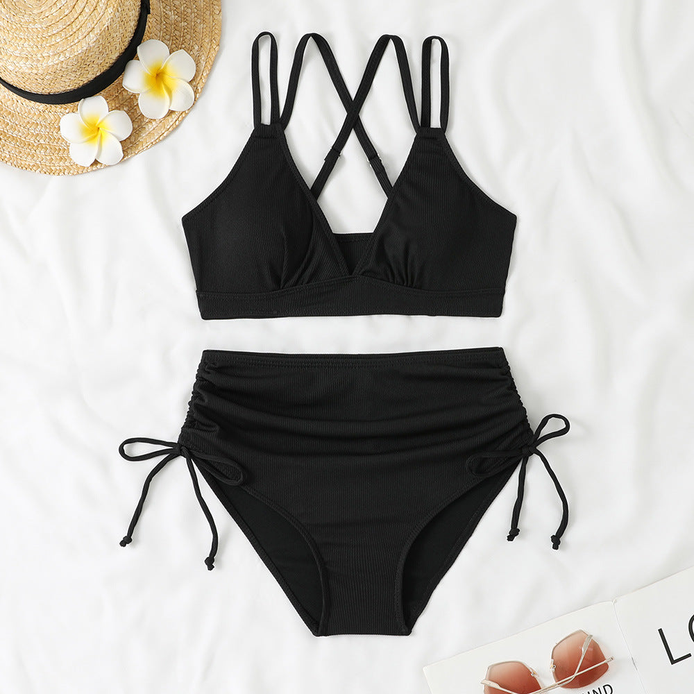 Damen Bikini-Set mit verstellbarem Kreuzträger und hoch geschnittenem Höschen
