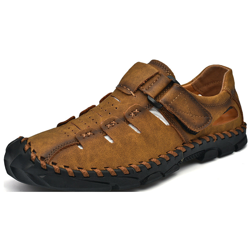 Herren Bequeme Leder-Sandalen mit verstellbarem Klettverschluss