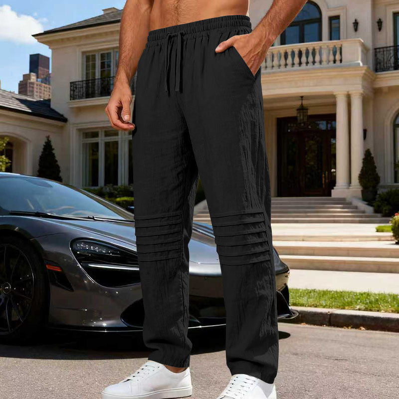Herren Leinenoptik-Loungehose mit Tunnelzug elastischem Bund und abgesteppten Kniepanelen Shop Nory