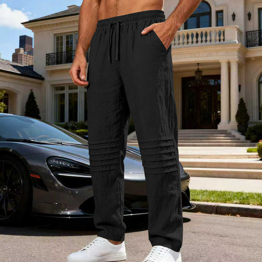 Herren Leinenoptik-Loungehose mit Tunnelzug elastischem Bund und abgesteppten Kniepanelen Shop Nory