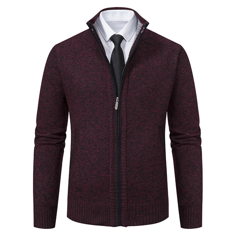 Herren elegante Strickjacke mit durchgehendem Reißverschluss und strukturiertem Design