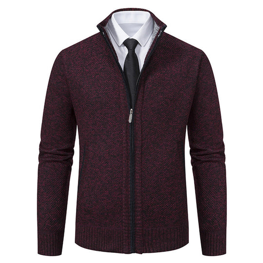 Herren elegante Strickjacke mit durchgehendem Reißverschluss und strukturiertem Design