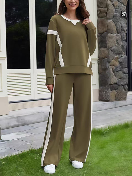 Damen Lounge-Set aus weichem Jersey mit weitem Bein und Kontraststreifen Shop Nory