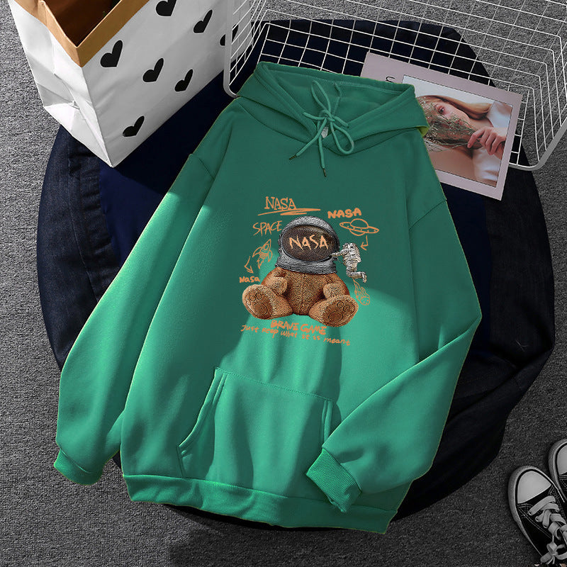 Damen nan lässiger Hoodie mit Astronauten‑Teddy‑Print, Kängurutasche und weichem Fleece-Innenfutter Shop Nory