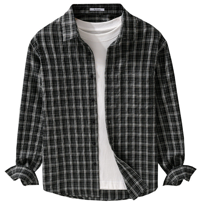 Herren Gebürstetes Karo-Layering-Hemd aus Baumwollflanell mit aufgesetzter Brusttasche und gerundetem Saum Shop Nory