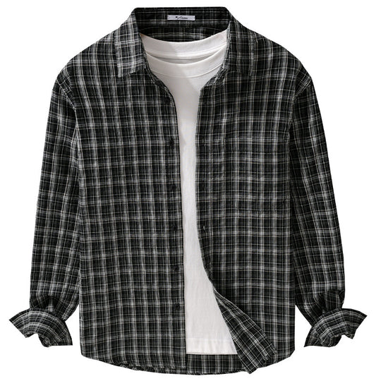 Herren Gebürstetes Karo-Layering-Hemd aus Baumwollflanell mit aufgesetzter Brusttasche und gerundetem Saum Shop Nory