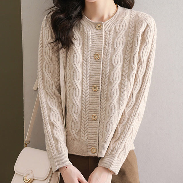 Damen Knopf-Strickjacke mit Zopfmuster Shop Nory