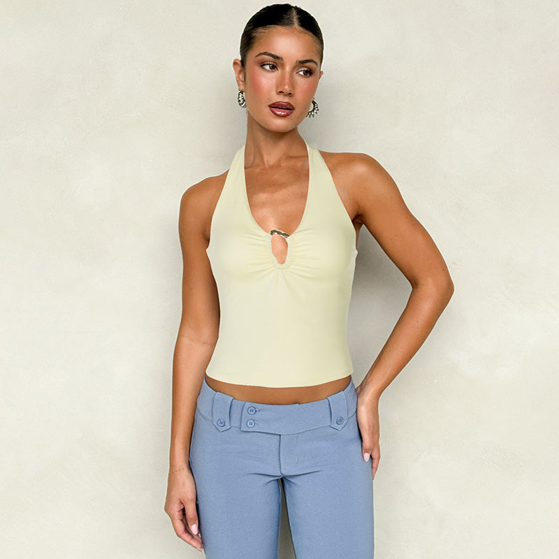 Damen Neckholder-Top mit dekorativem Schlitz und raffiniertem Design Shopnory