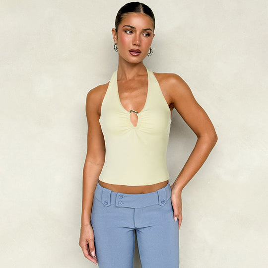 Damen Neckholder-Top mit dekorativem Schlitz und raffiniertem Design Shopnory