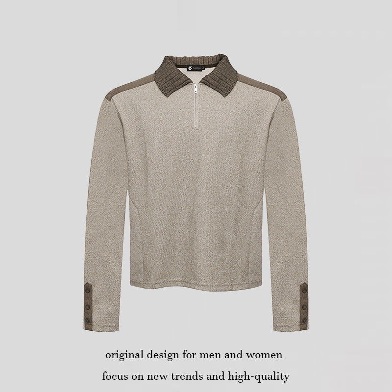 Damen Langarm-Poloshirt mit Halbzip, Kontrastschultern und Knopfmanschetten Shop Nory