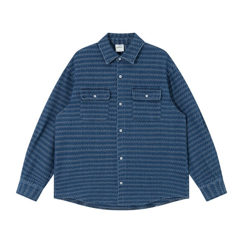Unisex Strukturierte Baumwoll-Overshirtjacke mit Zickzack-Jacquard und aufgesetzten Brusttaschen Shop Nory