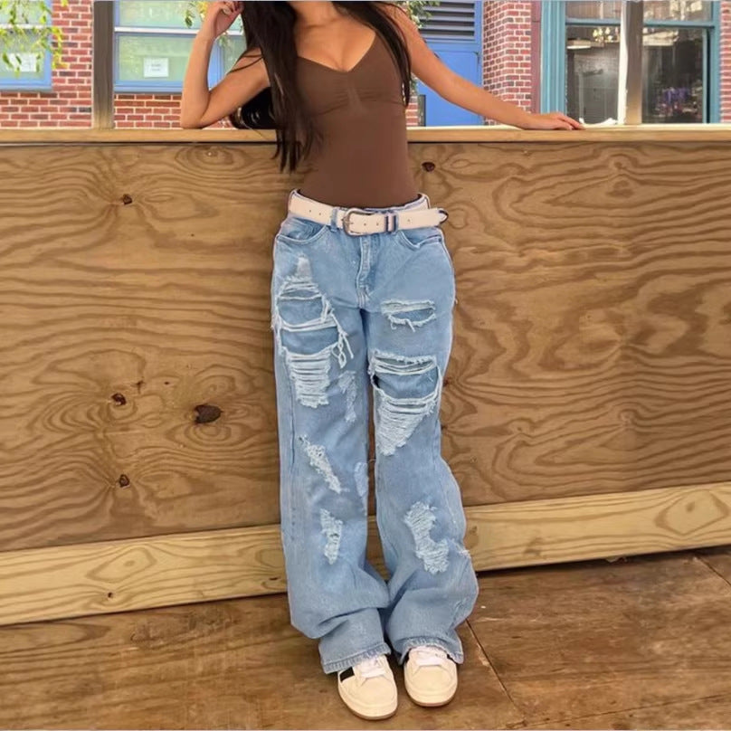 Damen Hochtaillierte Oversize-Baggy-Jeans mit starkem Destroyed-Look und tiefem Schritt Shop Nory