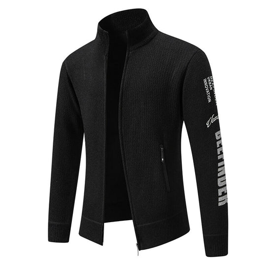 Herren Strukturierte Strickzipjacke mit Waffelstruktur, Stehkragen und Reißverschlusstaschen Shop Nory