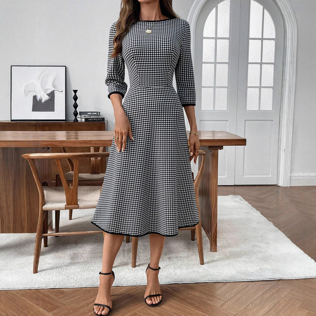 Damen Midikleid mit taillierter A‑Linie, dreiviertel Ärmeln und Vichy‑Karo Shop Nory