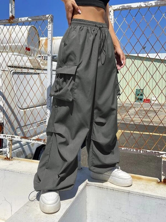 Damen nan weite Cargo-Hose mit Tunnelzugbund, Mehrfachtaschen und verstellbarem Saum Shop Nory