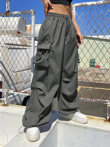 Damen nan weite Cargo-Hose mit Tunnelzugbund, Mehrfachtaschen und verstellbarem Saum Shop Nory