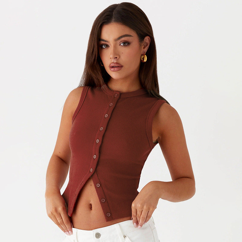 Damen Kuscheliges Freizeit-Top mit Knopfverschluss und Rundhalsausschnitt Shopnory