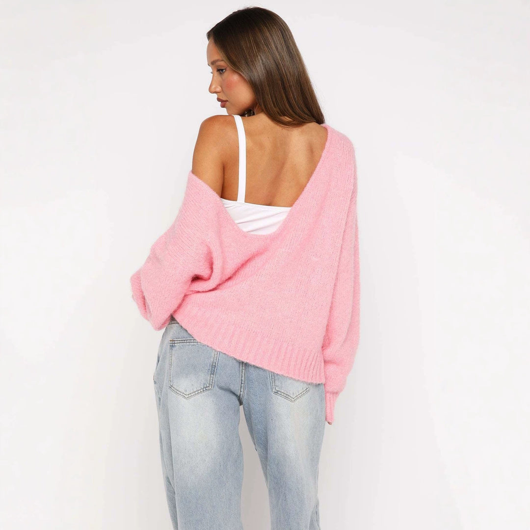 Damen Oversize Bouclé-Pullover mit weitem Boot-Ausschnitt und gerippten Bündchen Shop Nory