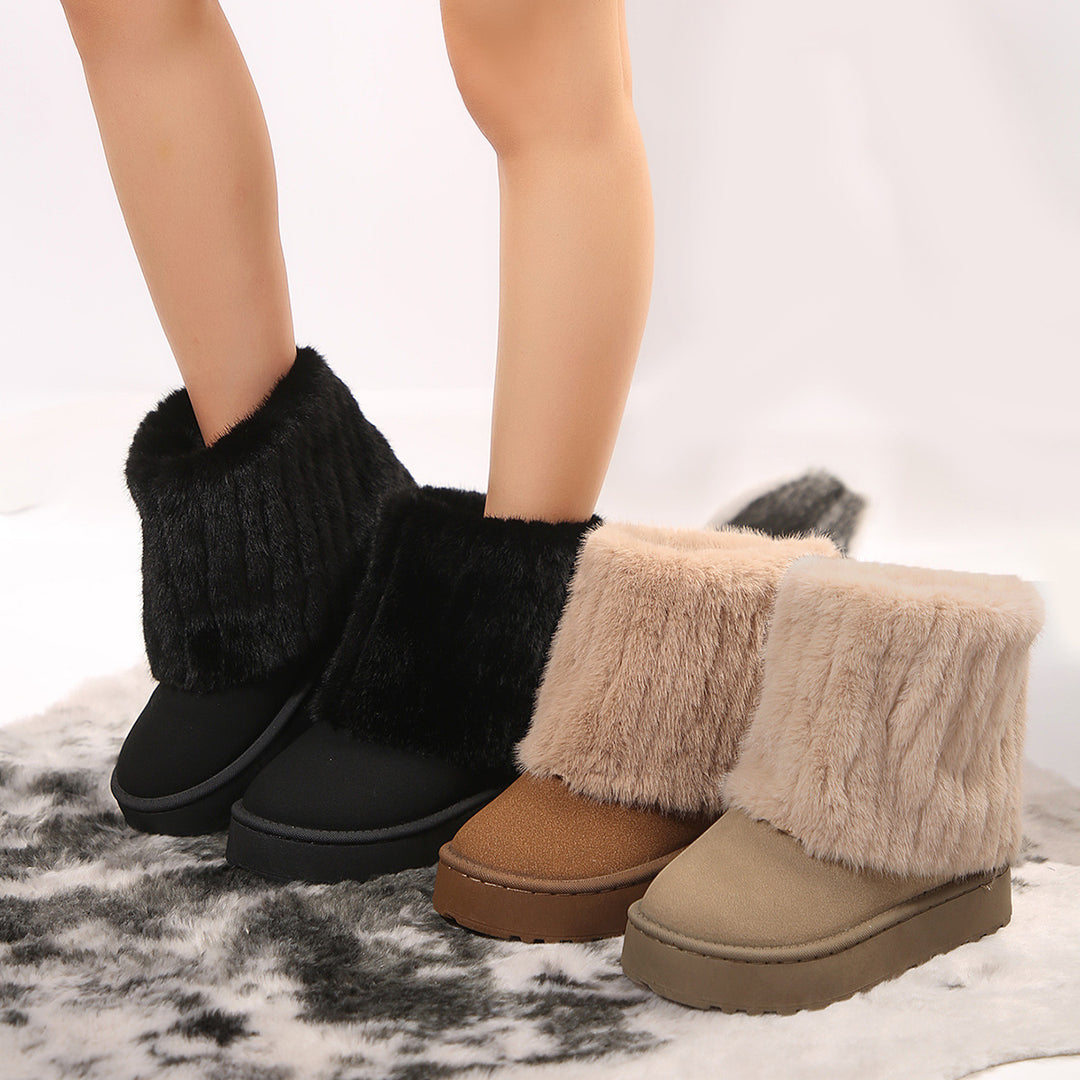 Damen gefütterte Kurzstiefel mit hoher Kunstfellmanschette und rutschfester Profilsohle Shop Nory