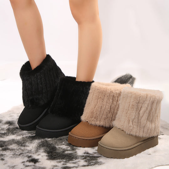 Damen gefütterte Kurzstiefel mit hoher Kunstfellmanschette und rutschfester Profilsohle Shop Nory