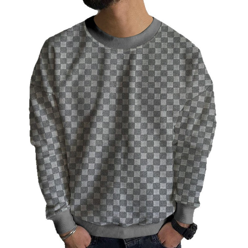 Herren Strukturiertes Baumwoll-Sweatshirt mit Karo-Prägung und Rundhalsausschnitt Shop Nory