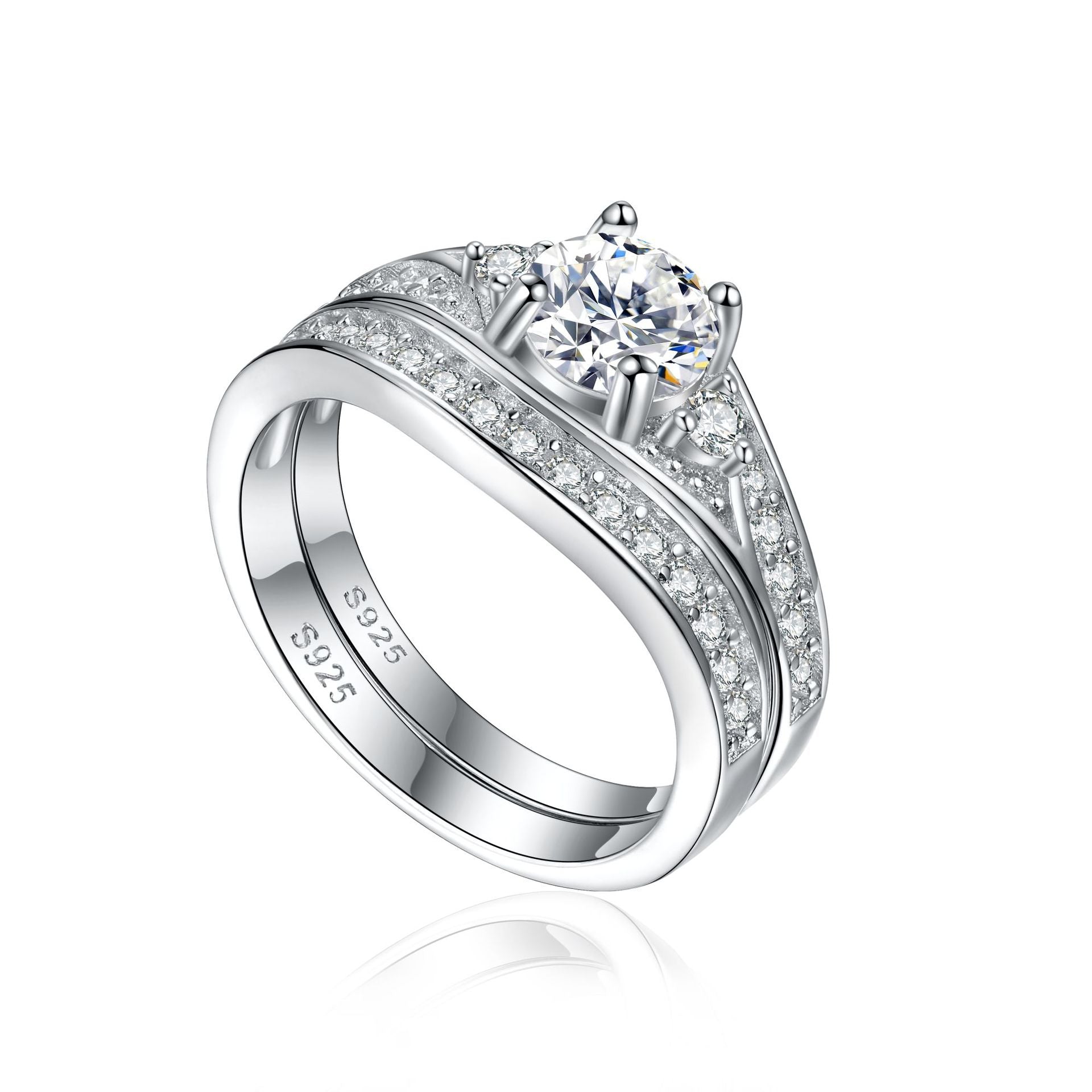 Damenring mit elegantem, geschwungenem Design und funkelndem Zirkonia-Besatz Shop Nory