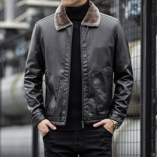 Herren Moderner Kunstlederblouson mit Teddykragen Shop Nory