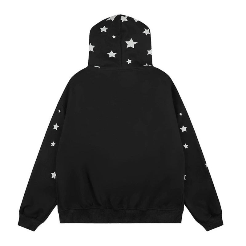 Damen Oversize Kapuzen‑Sweatjacke mit Sternen‑Allover, Kunstfellbesatz und durchgehendem Reißverschluss Shop Nory