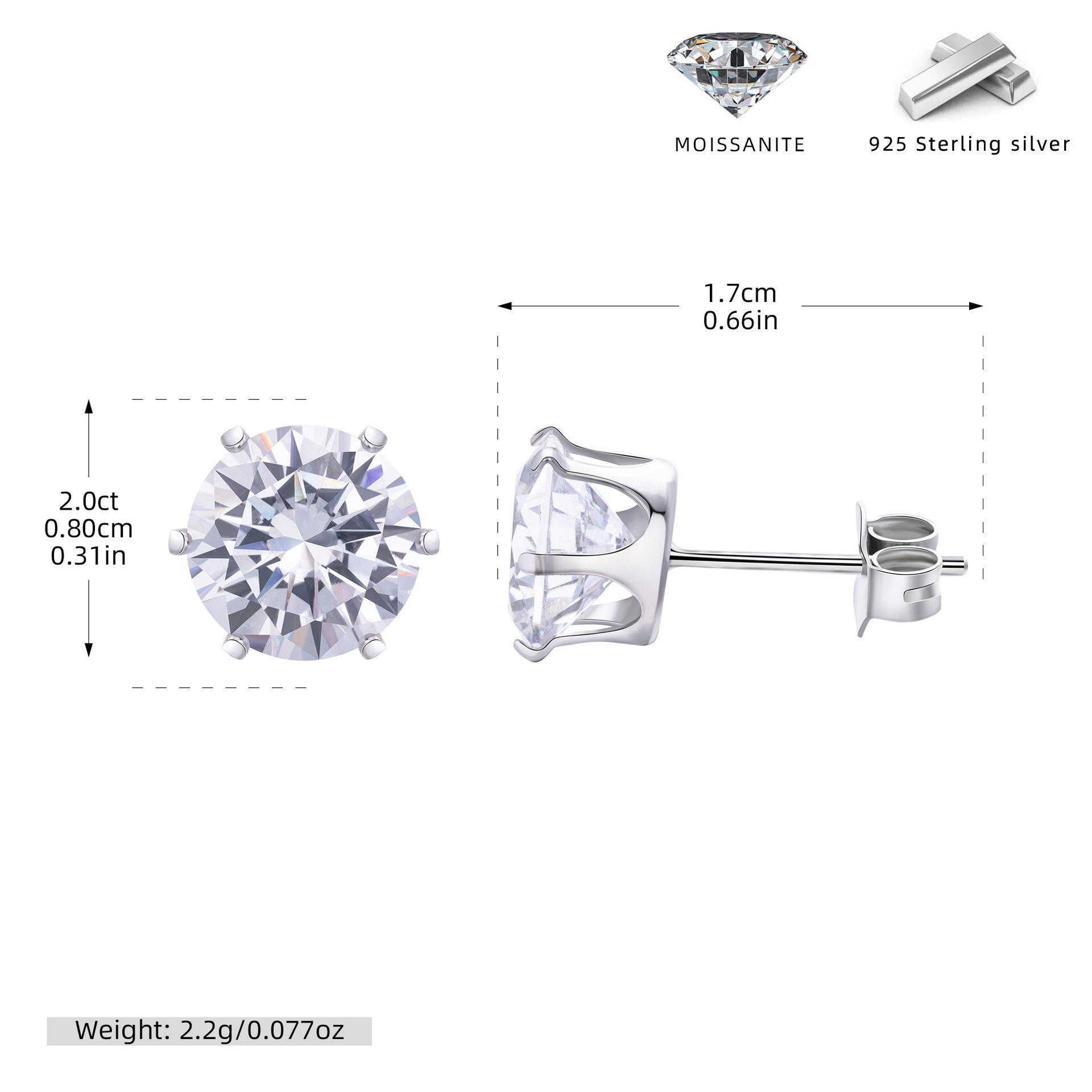 Damen Ohrstecker aus hochwertigem 925 Sterling Silber mit funkelndem Moissanit Shop Nory