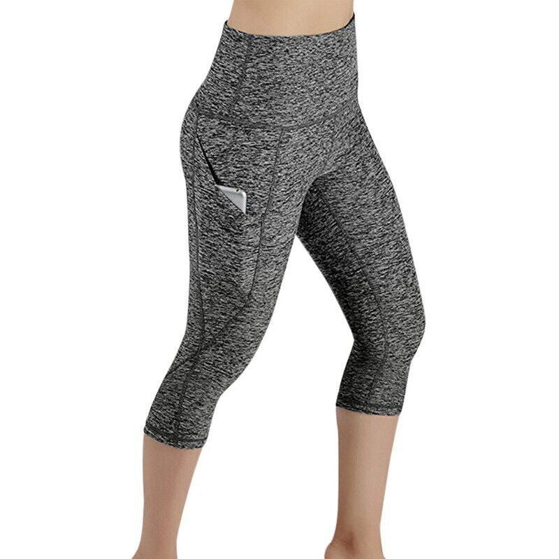 Damen Sportliche Capri-Leggings mit Seitentaschen und hohem Bund