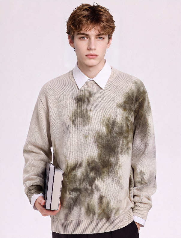 Herren Oversize-Strickpullover mit Batikoptik, Rundhalsausschnitt und Rippbündchen Shop Nory