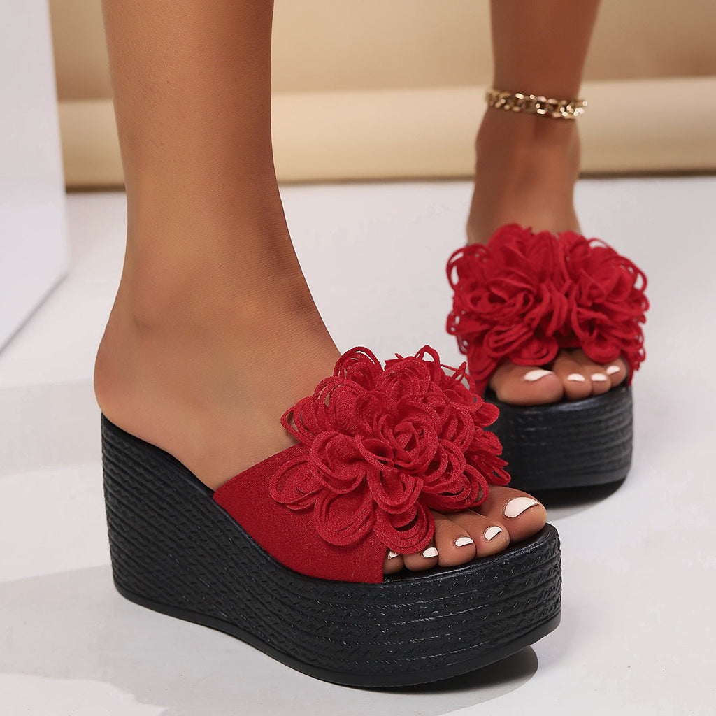 Damen Plattform-Sandalen mit floralen Applikationen und rutschfester Sohle