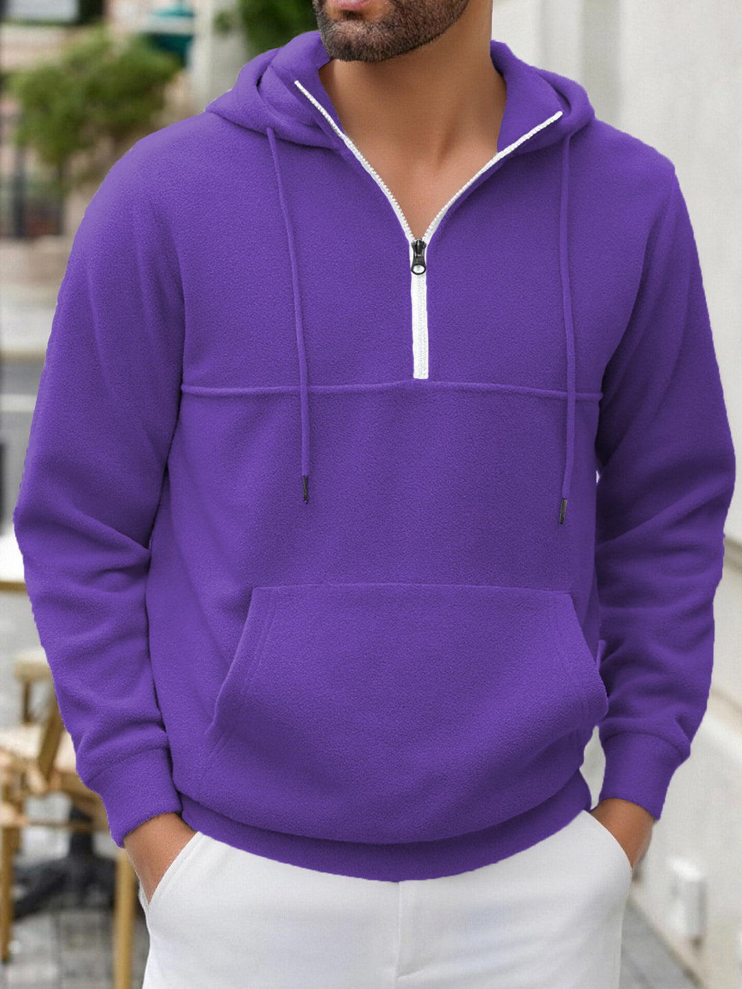 Herren Fleece-Halbzip-Hoodie mit Kängurutasche, halbem Reißverschluss und Kapuze Shop Nory