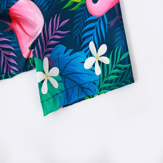 Herren Kurzarmhemd mit lShopnoryendigem Flamingo-Muster und atmungsaktiver Baumwolle