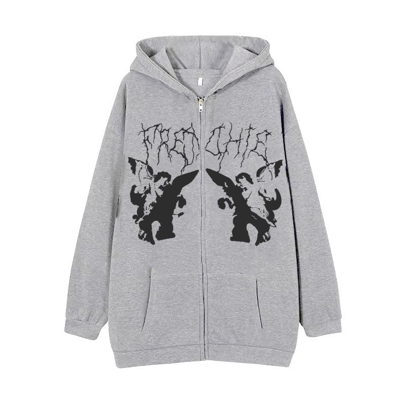 Damen nan Kapuzenjacke mit durchgehendem Reißverschluss und Rippenherz-Print Shop Nory