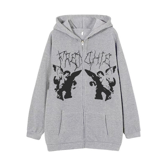 Damen nan Kapuzenjacke mit durchgehendem Reißverschluss und Rippenherz-Print Shop Nory