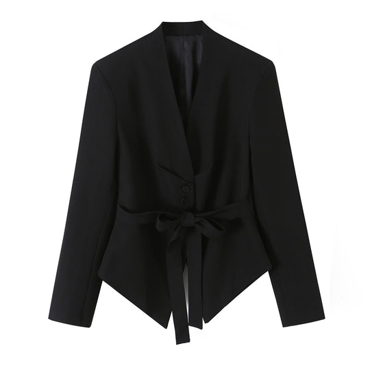 Damen Taillierter Blazer mit Bindegürtel und asymmetrischem Zipfelsaum Shop Nory