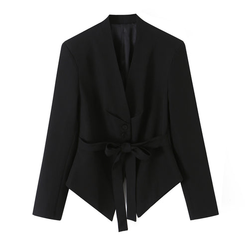 Damen Taillierter Blazer mit Bindegürtel und asymmetrischem Zipfelsaum Shop Nory