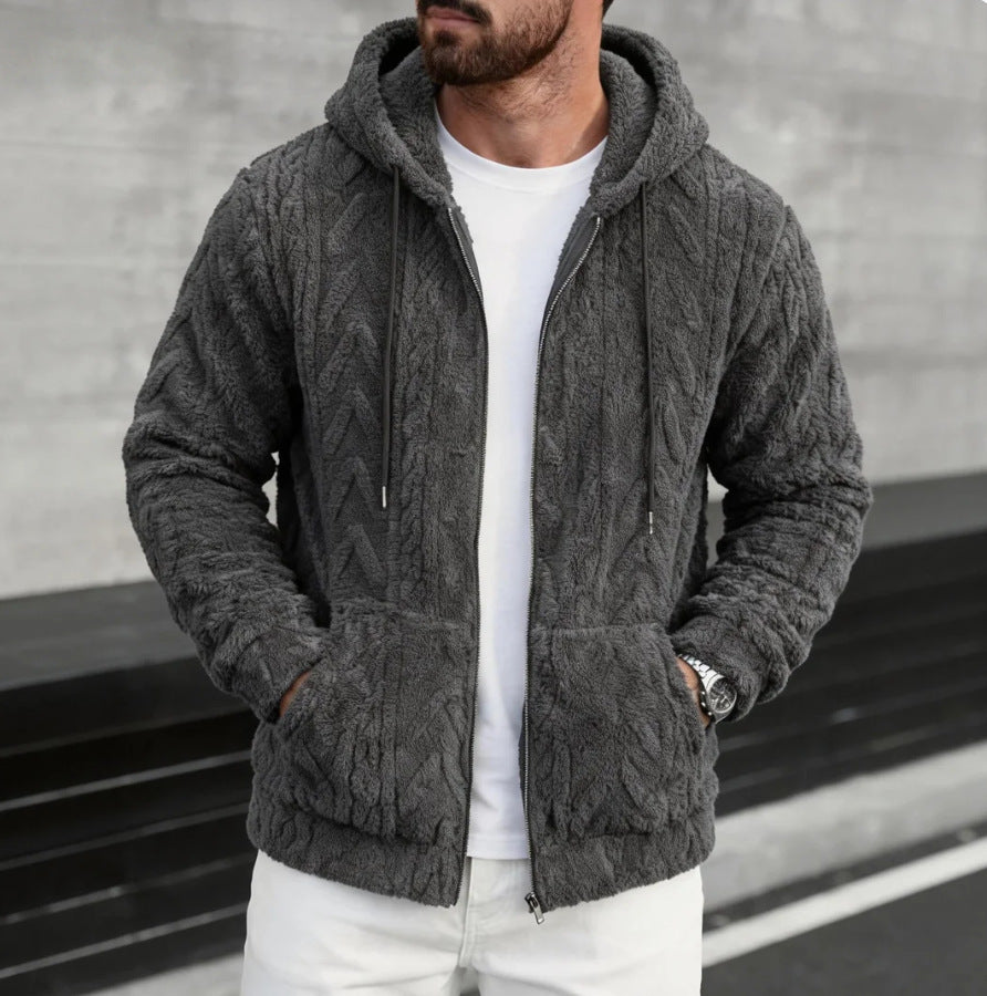 Herren kuschelige Kapuzenjacke aus Teddyfleece mit durchgehendem Reißverschluss und Kängurutaschen Shop Nory