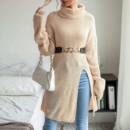 Damen Langer Rollkragen-Strickpullover als Tunika mit hohem Seitenschlitz und Oversize-Ärmeln Shop Nory