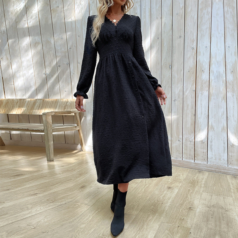 Damen Midikleid mit strukturierter Tupfen-Optik, V-Ausschnitt und tailliertem Empire-Schnitt Shop Nory