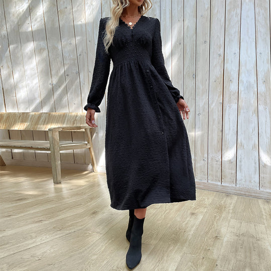 Damen Midikleid mit strukturierter Tupfen-Optik, V-Ausschnitt und tailliertem Empire-Schnitt Shop Nory