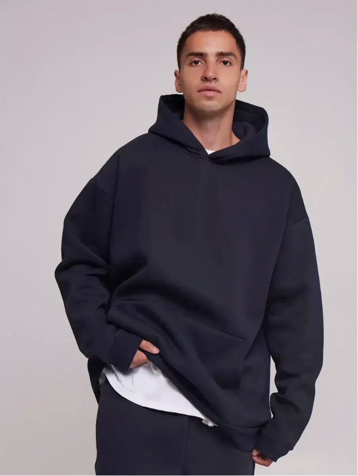 Herren nan schwerer Fleece-Boxy-Hoodie mit tiefem Schulterfall verstärkter Kapuze und Kängurutasche Shop Nory