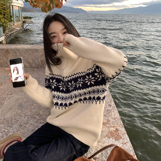 Damen Gemütlicher Strickpullover mit Stehkragen Shop Nory